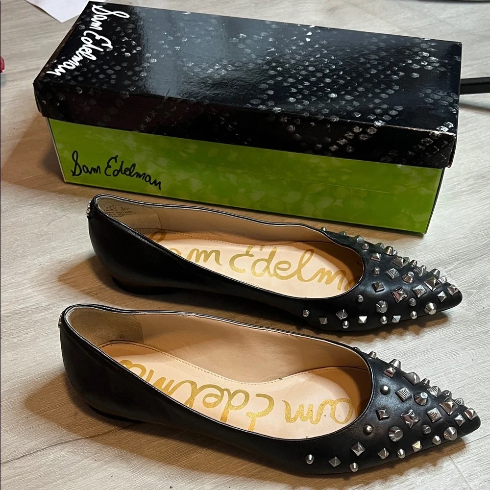 Sam Edelman Black Studded Flats - Picture 2 of 7